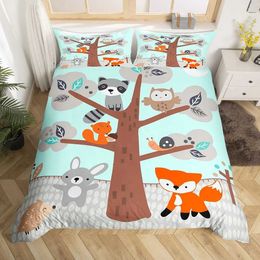 Bedding sets Fox Print Comforter Cover Set for Boys Girls Children 3D Animal Theme Duvet Room Decor Full Size Quilt 3Pcs H240521 D5HB