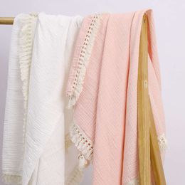 2 Layers Muslin Newborn Swaddle Wrap Tassel Soft Swaddling Receiving Blanket Crib Stroller Toddler Baby Bath Towel