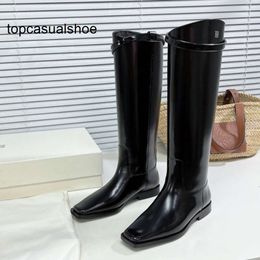 Toteme Boots shoes Head Long designer ins Square Heel Genuine Low Leather French Knee Length Boots Thick Heel Long Barrel Knight Boots
