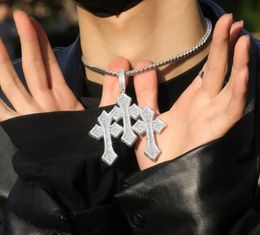 Mens Women Vintage Cross Pendant Necklace Micro Pave Cubic Zirconia Hiphop Jewellery Retro Style Cross Chain
