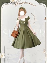 Party Dresses Original Summer French Elegance Classical Short Sleeve Dress Daily Retro Sweet Lolita For Women Slim Mid-calf