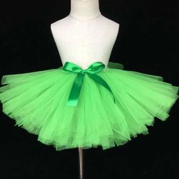 Skirts Girl Green Tutu Skirt Girl Fluffy Tulle Skirts Ballet Tutu Dance Pettiskirts with Ribbon Bow Childrens Party Clothing Skirts Y240522