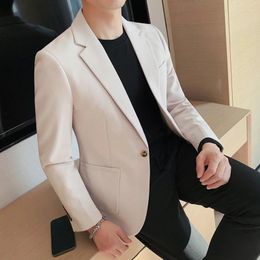 Men's Suits 2024 High Quality Gentleman Men Slim Casual White Suit Large Size Brands 's Business Flow Of Pure Colour Blazers