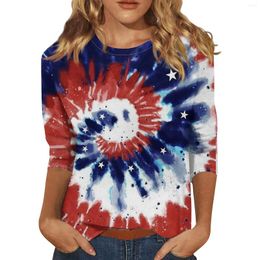 Women's T Shirts Women Summer Top 3/4 Sleeve For Independence Day Print Graphic Tees Blouses Casual Plus Size Basic Tops Pullover