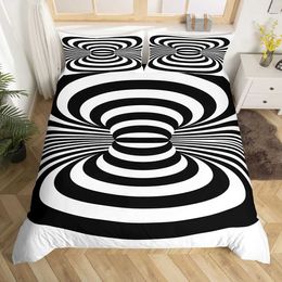 Bedding sets Stripes Illusion SetGeometric Arrangement Duvet Cover for Kids Teen Boys GirlsVisual Art Comforter Decor Room H240521 ULJ5