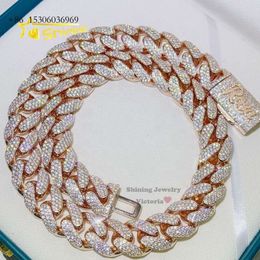 Drop Shipping Rose Gold Solid Sier 3 Rows Hip Hop Iced Out Miami Cuban Link Chain With VVS Moissanite