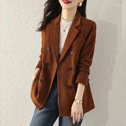 Women's Suits Korean Double Breasted Corduroy Blazer Suit Jacket For Womens Clothes Spring Autumn Blazes Coat 2024 British Casual Top