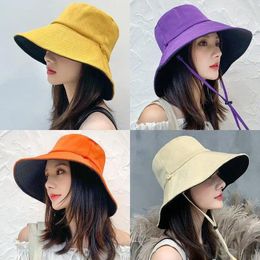 Berets Double-sided Foldable Bucket Hat Summer Sun Hats For Women Girls Visor Fisherman Cap Anti-UV Wide Brim Sunscreen Caps