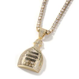 HipHop Iced Out CZ Bottle Pendant Necklace Tide Brand Necklace Copper Inlaid Vermiculite Necklace
