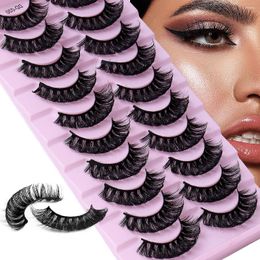 False Eyelashes 10Pairs Russian Strip Lashes DD Curl Faux Mink 3D Reusable Fluffy Extensions