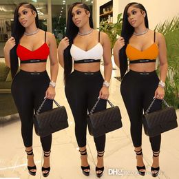 2024 Summer Designer Tracksuit Fashion 2 Piece Set Women Clothes Sexy Deep V-neck Sleeveless Vest Crop Top And Sports Slim Leggings Pants Yoga Sets For Women Outfits