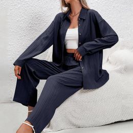 Women's Two Piece Pants 2-Piece Set 2024 Spring Long Sleeve Shirt Tops And Wide Leg Elegant Office Ladies Lapel Blouse Loose Suits