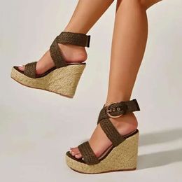 Sandals Wedges Strap Women Fashion For Solid Shoes Casual Buckle Ladies Roman Women's a30 's