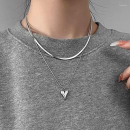 Pendant Necklaces Charm Double Layer Peach Heart Necklace Jewellery For Women Cute Cool Stainless Steel Clavicle Chain Aesthetic Y2k