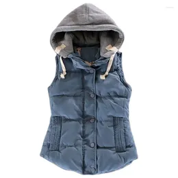 Women's Vests 2024 Winter Solid Color Thick Tank Top Hooded Casual Warm Coat Cotton Pad Office Single Chest Jacket