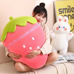Plush Dolls 30-80cm plush toy filled with soft rabbit and pig hidden in strawberry bag creative fruit animal pillow toy gift H240521