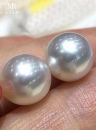 Perfect Round AAAAA 12-13mm South China Sea White Natural Pearl Earrings 14K Gold 240507