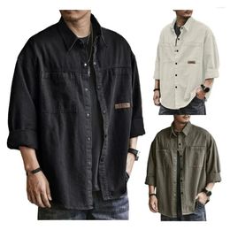 Men's Casual Shirts Loose Men Spring Fall Shirt Turn-down Collar Single-breasted Cardigan Buttons Patch Pockets Daily Top For Wear