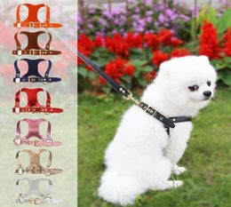 8 Colour Fashion Luxury Cat Dog Collars Leashes Set Pets Harnesses Retro Leather Pet Collar Designer Belt Poodle Schnauzer Small Si3318428