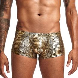 Underpants Snake Skin Leather Sexy Mens Underwear Boxers Brand Open Front Crotchless Boxer Shorts Men U Convex Low Waist Male