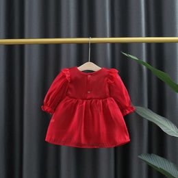 Spring And Autumn New Baby Girls Solid Color Round Neck Lantern Sleeve Lace Pleated Bow Sweet Princess Dress Birthday 1a618a