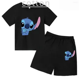 Clothing Sets Summer Fashion Cute Stitch Cotton Children's Set Baby Boy Casual Short Sleeve Girl Shorts Two-piece T-shirt