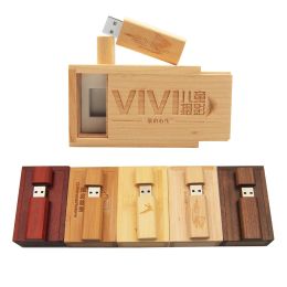 Custom LOGO Creativity Round Wooden Usb 2.0 + Box Usb Pen Drive 8GB 16GB 32GB 64GB USB Flash Drive for Photography/Wedding Gift