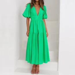 Casual Dresses Womens Summer Short Sleeve V Neck Swing Dress Flowy Tiered Maxi Beach Graduation