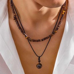 Pendant Necklaces Stone And Wood Bead Chain With Ball Necklace For Men Trendy Accessories On The Neck Male 2024 Fashion Jewellery Decoration