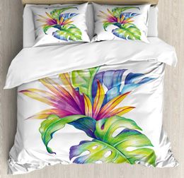 Bedding sets Palm Leaves Comforter Cover Duvet Tropical Set Quilt for Men Women White 3 Pcs Queen King Size H240521 REGT