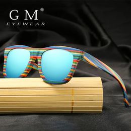 GM Handmade Wooden Colourful frame Sunglasses Polarised Gafas Eyewear Eyeglasses Reflective lens Men Women Bamboo sunglasses 240515