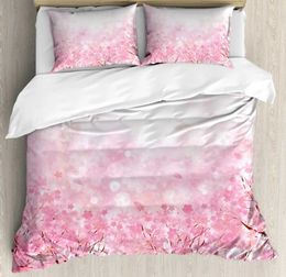 Bedding sets Japanese Duvet Cover Set Sakura Tree Flowers Cherry Blossoms Spring Theme Art Decor 3 Piece with 2 Shams H240531