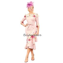 Pink 3D Floral Mother Of Bride Dresses 2024 Mermaid Tea Length Colourful Flowers Wedding Guest Gown With Sleeve Mother's Party Wear Evening Dress Outfit Vestios Gala