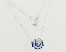 Blue Pansy Flower Pendant Necklace Authentic Jewellery Designer 925 Sterling silver Designer Necklace for women pendant set party birthday gifts 390770C015993161