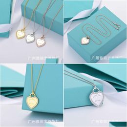 Pendant Necklaces Ism Necklace T Diamond Inlaid Love Female 925 Sterling Sier Plated 18K Real Gold Steel Seal Letter Heart-Shaped Clav Othb2