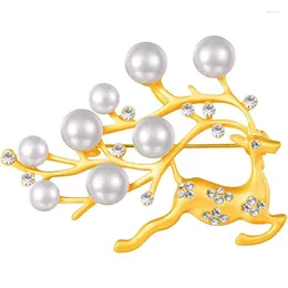 Brooches Christmas Decorations For Women Reindeer Elk Deer Shiny Crystal Large Pearls Gold Plated Animal Brooch Pin Breastpin