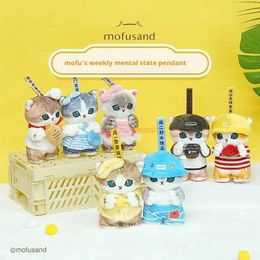 Action Toy Figures Genuine Mofusand Shark Cat Week Mental State Series Plush Doll Pendant Kawaii Plushie Bag Small Gift H240522