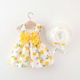 Summer New Baby Girls Butterfly hine Halter Peach Flower Pattern + Hat Sweet Princess Birthday Party Team Dress