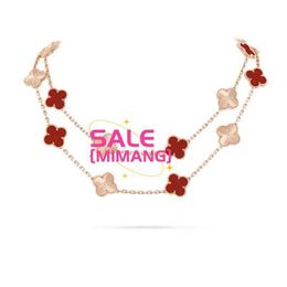 Original 1to1 Van C-A High version Four Leaf Grass Necklace Female Double sided Lucky Pendant Red Chalcedony 18k Rose Gold Coat Chain V OQNB