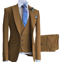 Men's Suits 2024 Fashion Solid Colour Suit For Men Jacket Vest Pant Slim Fit Casual Business Set High End Elegent Wedding Clothing