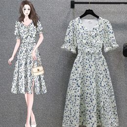 Party Dresses Summer French Hubble-bubble Sleeve Brought The Floral Waist Split Long Pencil Skirt Dress