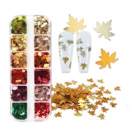 12 Grids/box Gold Laser Maple Leaf glitter Colour leaves Epoxy Mould filler DIY Crystal crafts Make nail Jewellery accessories