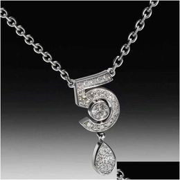 Pendant Necklaces Brand Pure 925 Sterling Sier Jewellery For Women Letter 5 Diamond Water Drop Cute Flower Party Luxury Necklace Deliv Dhi93