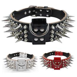 Dog Collars Leashes 2 inch Wide Genuine Leather Collar Spiked Studded for Medium Large X-Large Pitbull Rottweiler Dogs Cool Spikes H240522
