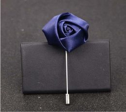 Decorative Flowers Wreaths 50Pcs Navy Blue Man Groom Boutonniere Silk Satin Rose Flower Men Buttonhole Wedding Party Prom Suit C3906947