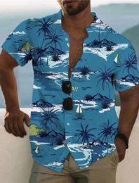 Men's Casual Shirts Coconut Tree Summer Hawaiian Unisex Palm Turndown Street Outdoor Harajuku Short Sleeve Button-Down Clothing