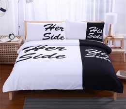 Blackwhite Her Side His Side bedding sets QueenKing Size double bed 3pcs4pcs Bed Linen Couples Duvet Cover Set 2109 V22103001