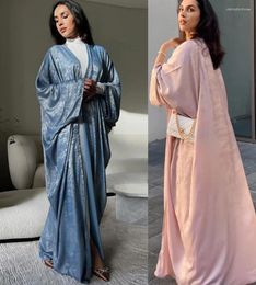 Ethnic Clothing 2024 Ramadan Eid Shiny Batwing Satin Open Kimono Abaya Dubai Luxury Muslim Abayas For Women Kaftan Dress Islamic Femme