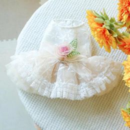 Dog Apparel Fashionable Pet Dress Elegant 3d Flower Decorated Princess With Mesh Splicing For Breathable Comfort Summer Wedding