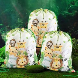 Gift Wrap 4pcs Jungle Animal Drawstring Bags Theme Party Favors Portable Candy Pack Bag Kids Baby Shower Birthday Decor